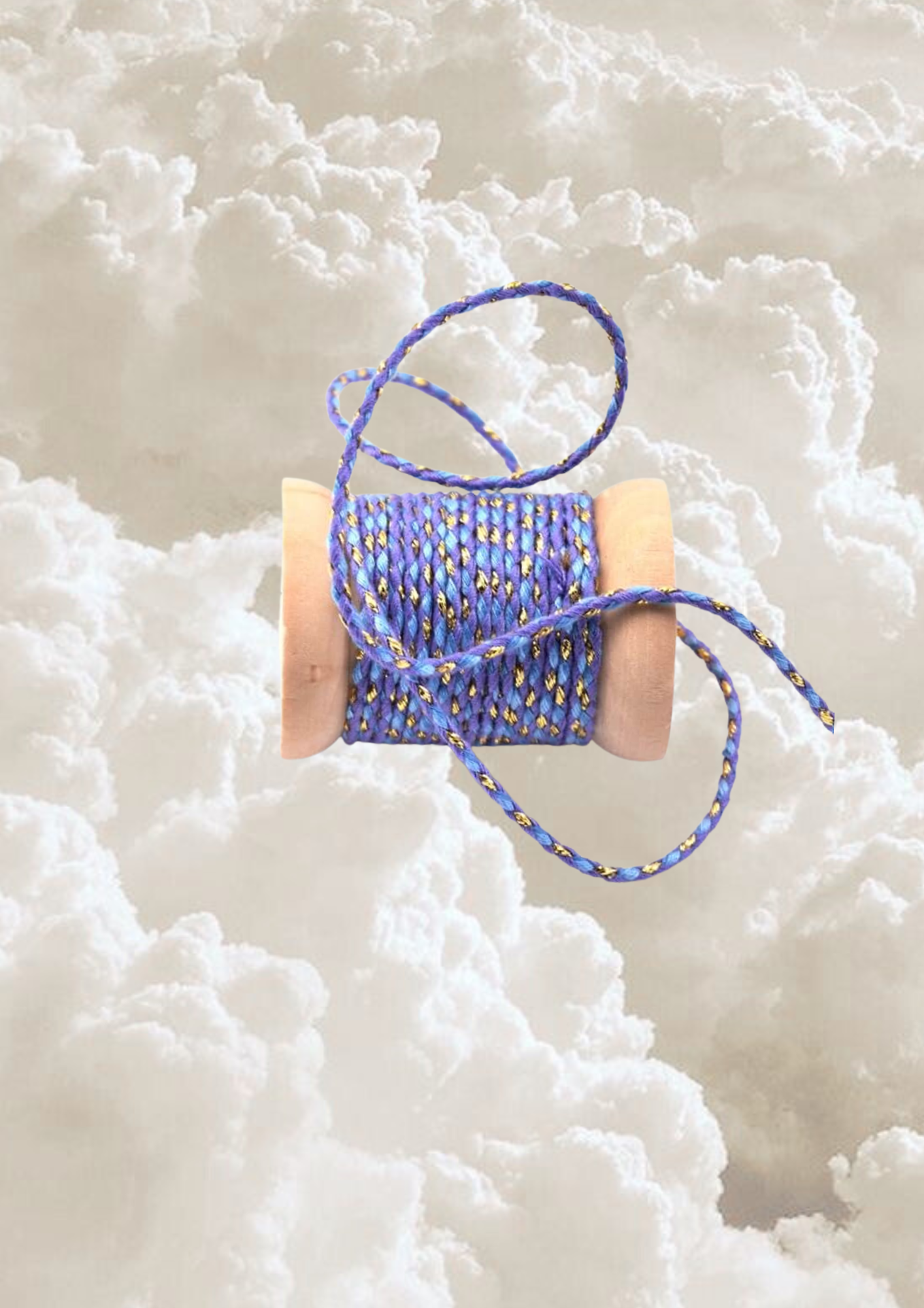 Cordon coton violet, bleu et doré