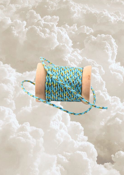Cordon coton turquoise, vert et doré