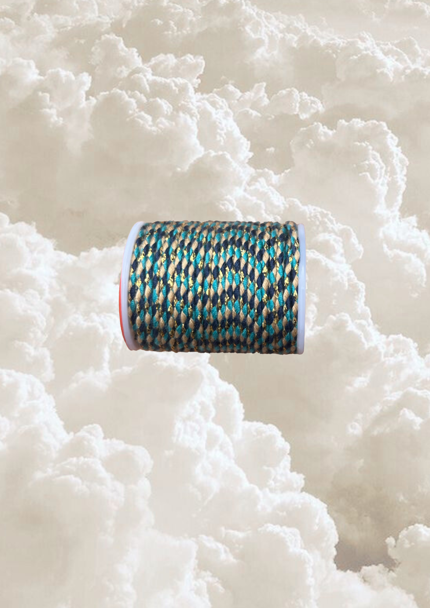 Cordon coton bleu, beige et doré