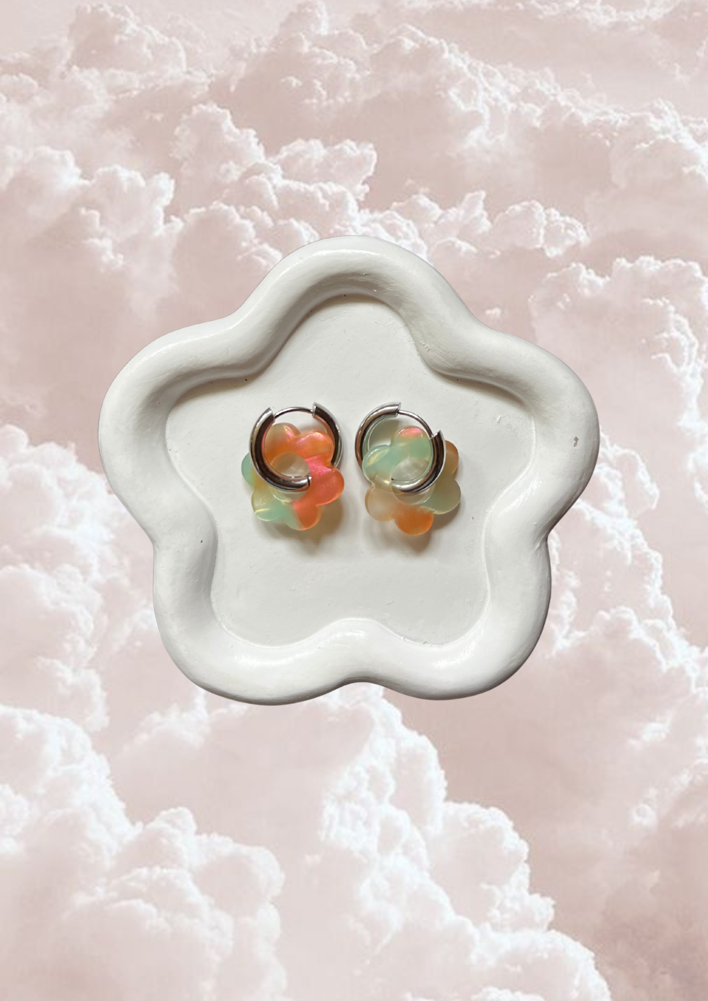 Boucle d'oreille Marguerite turquoise, rose nacré