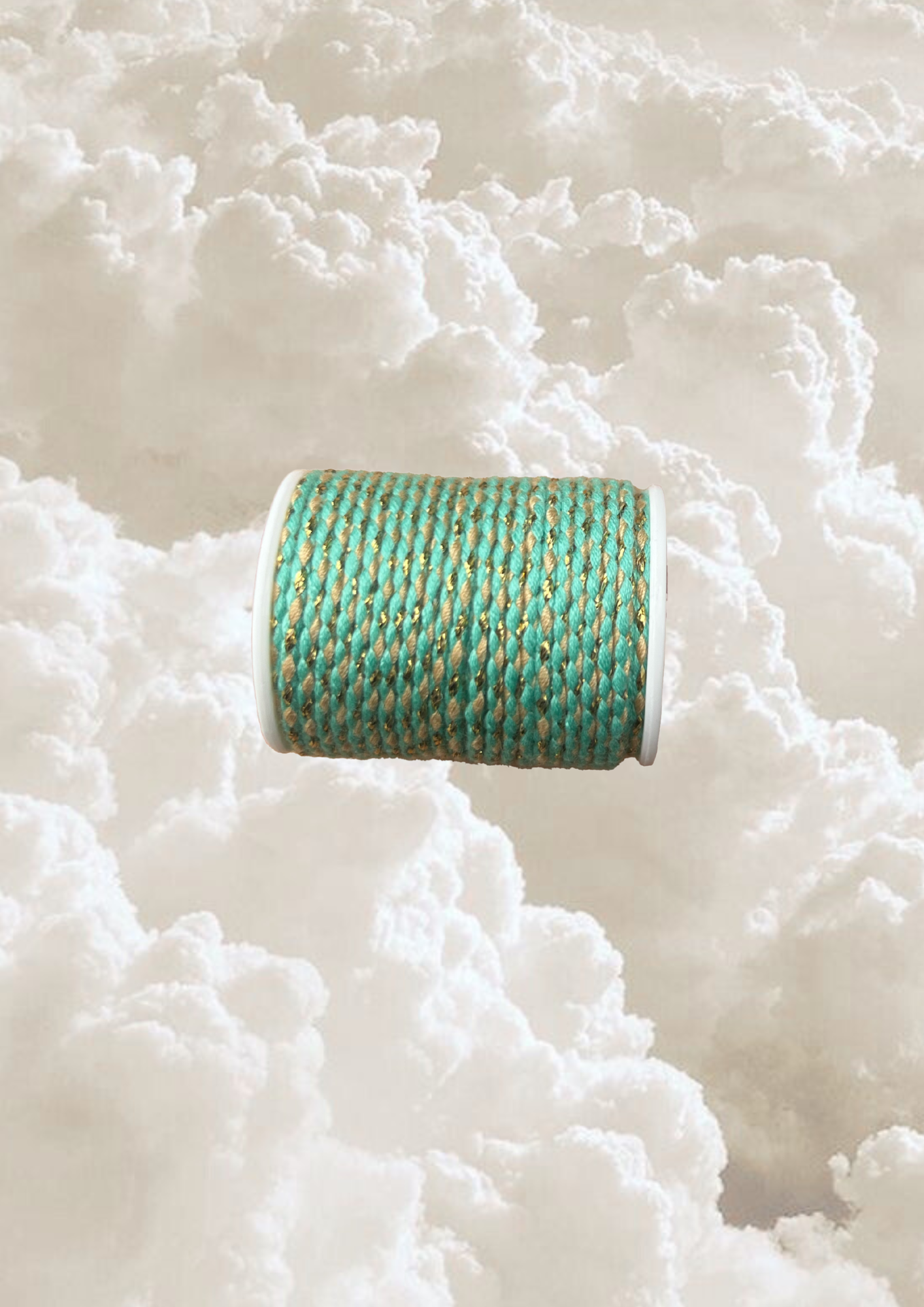 Cordon coton vert, beige et doré