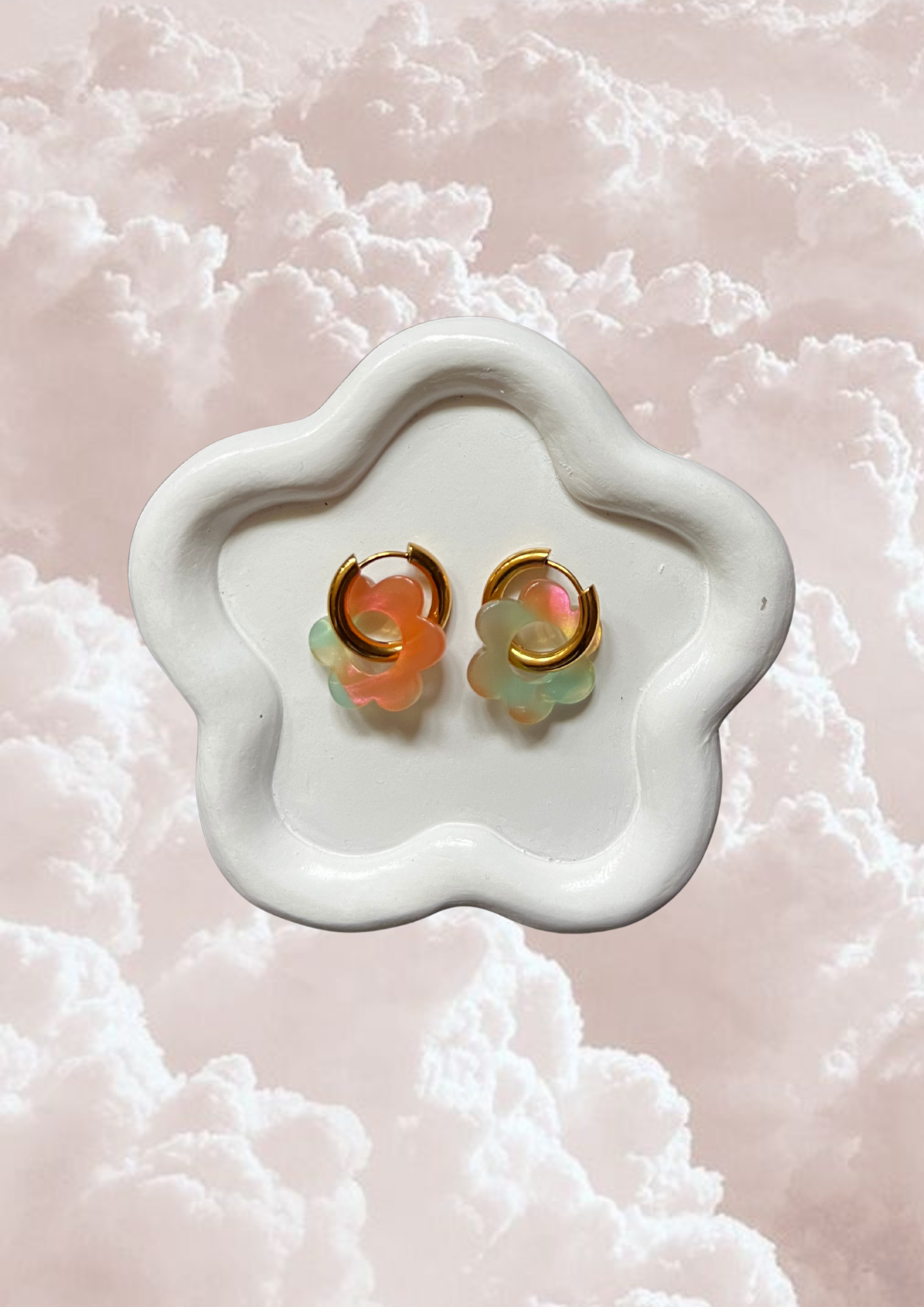 Boucle d'oreille Marguerite turquoise, rose nacré