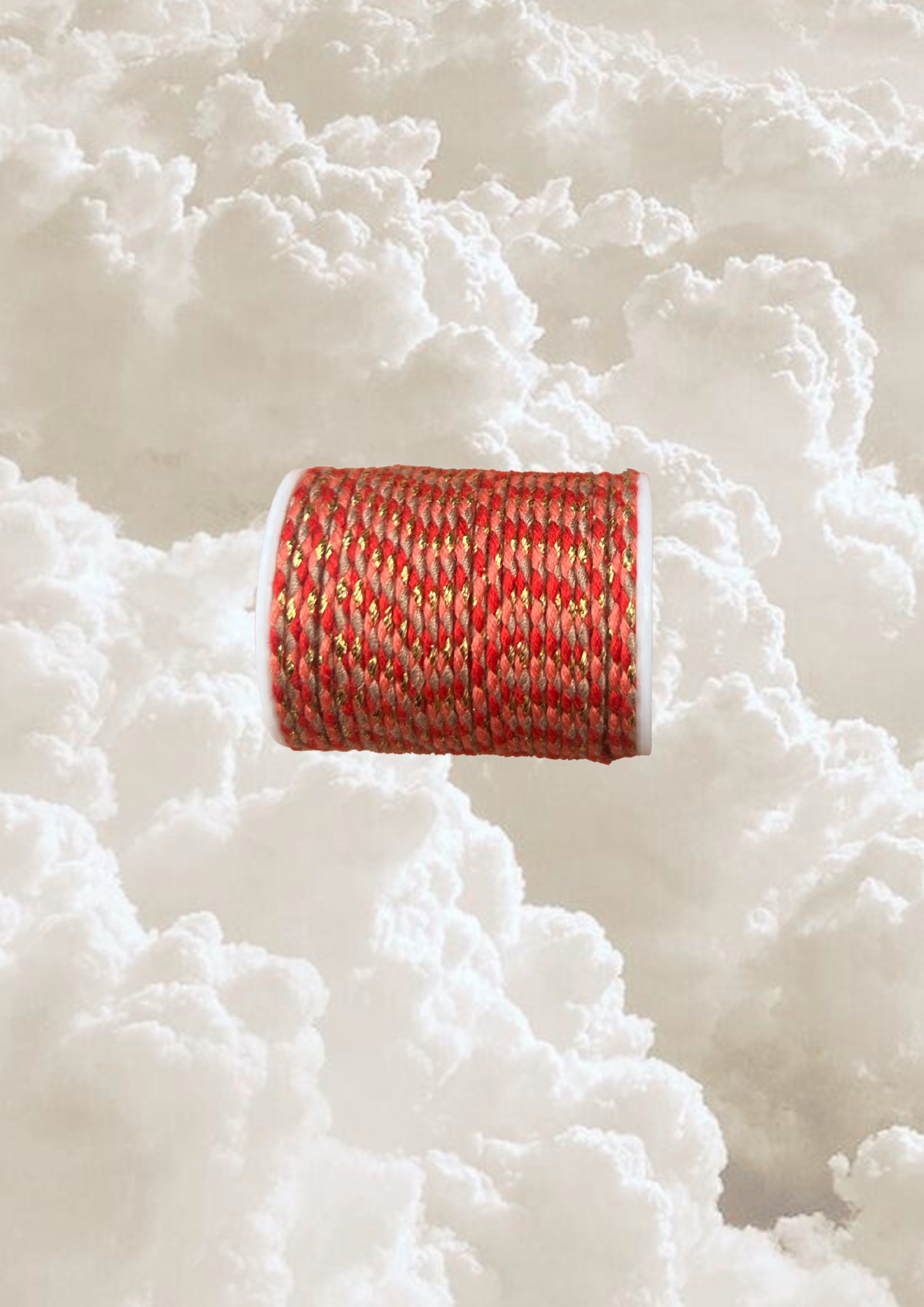 Cordon coton rouge, orange et doré