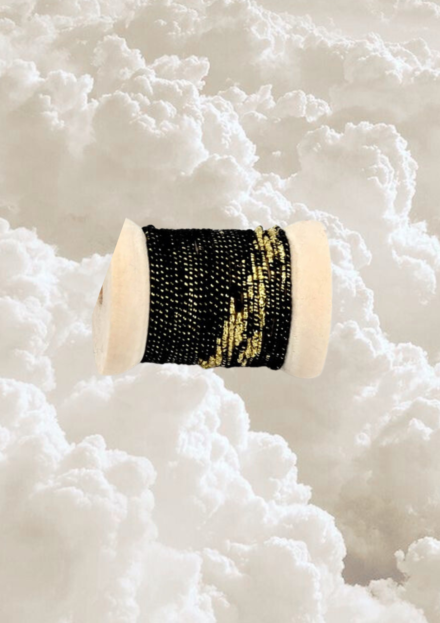 Cordon coton polyester noir et doré