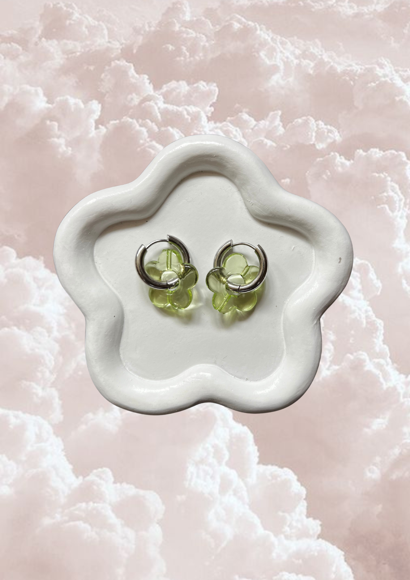 Boucle d'oreille Marguerite verte clair
