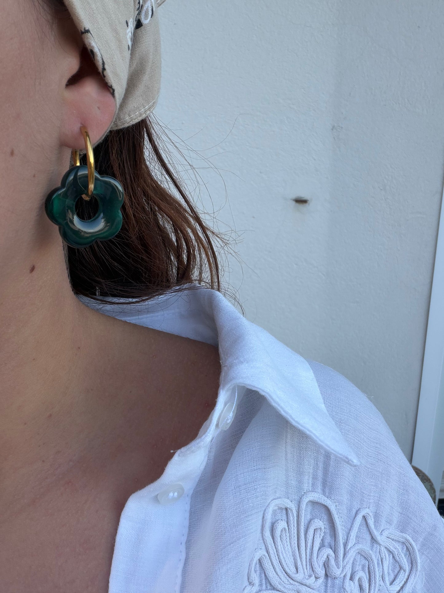 Boucle d'oreille Jade vert foncé