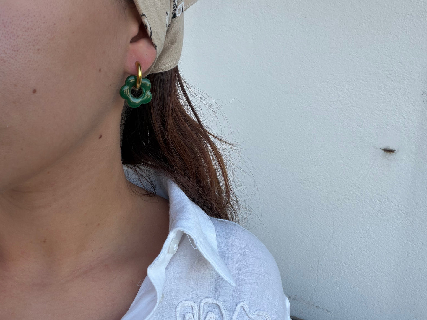 Boucle d'oreille Marguerite verte