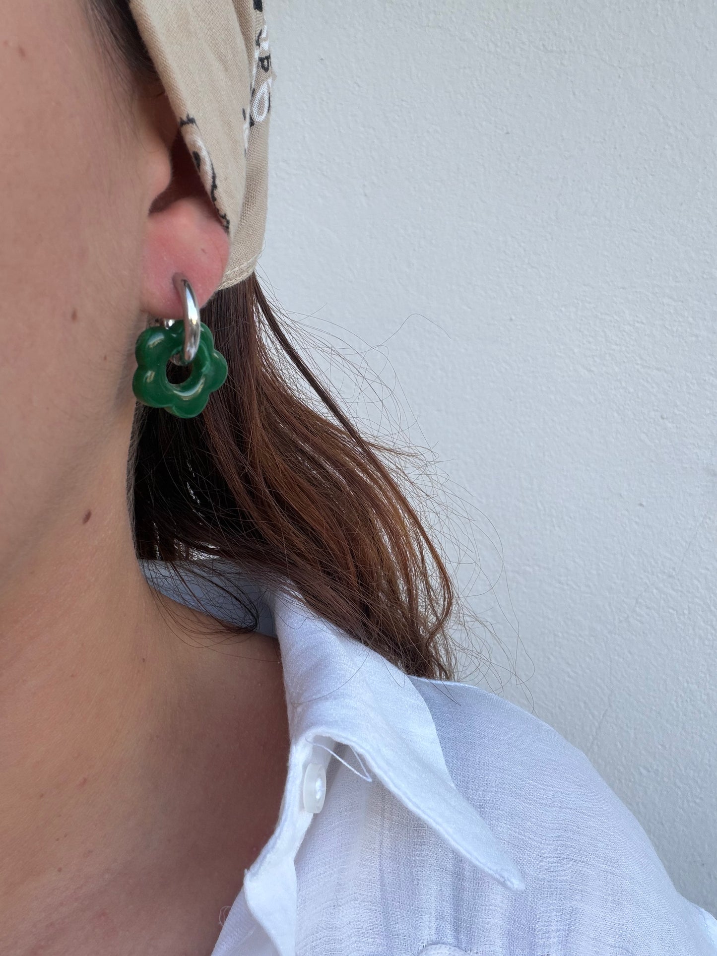 Boucle d'oreille Marguerite verte