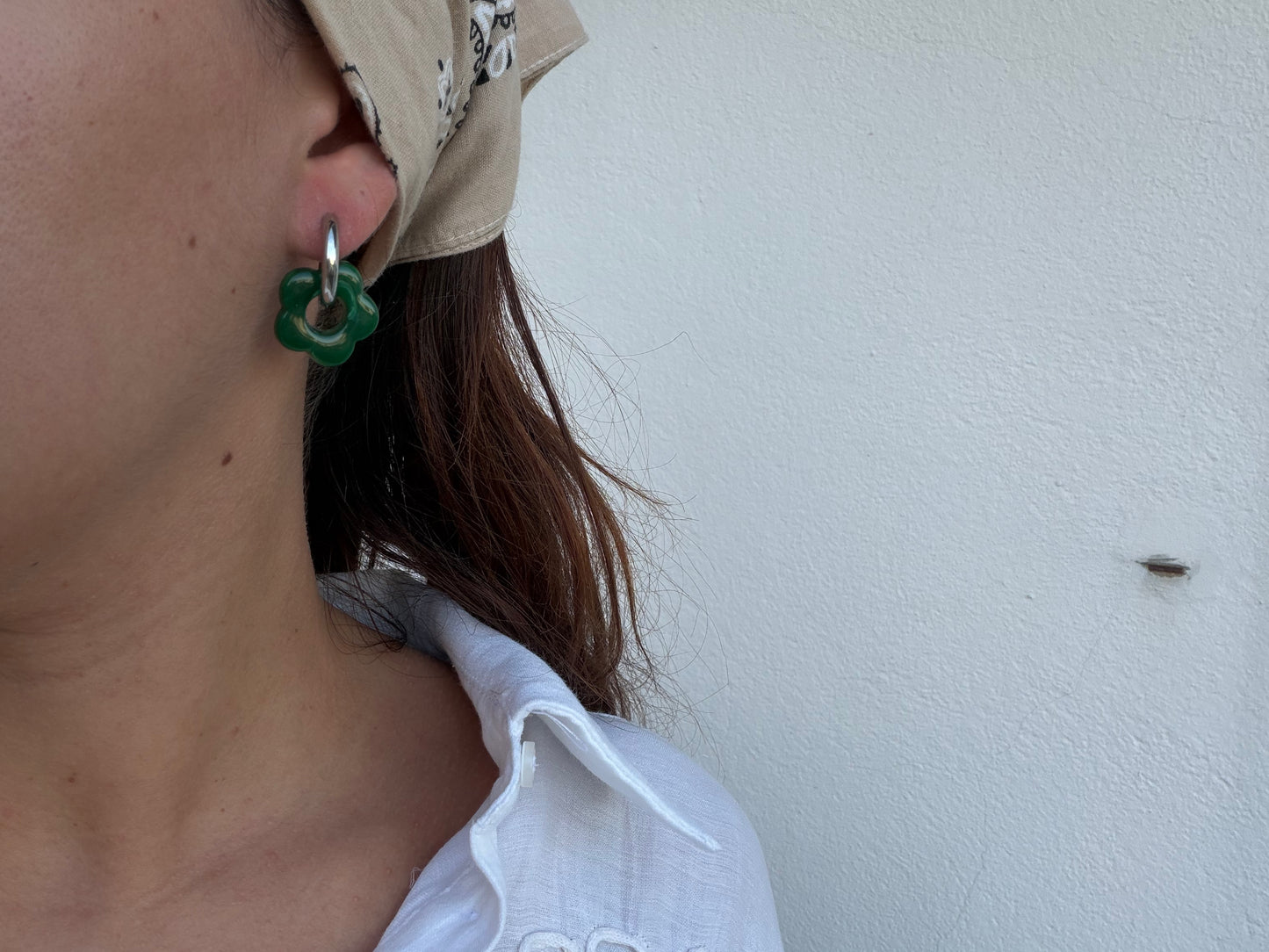 Boucle d'oreille Marguerite verte