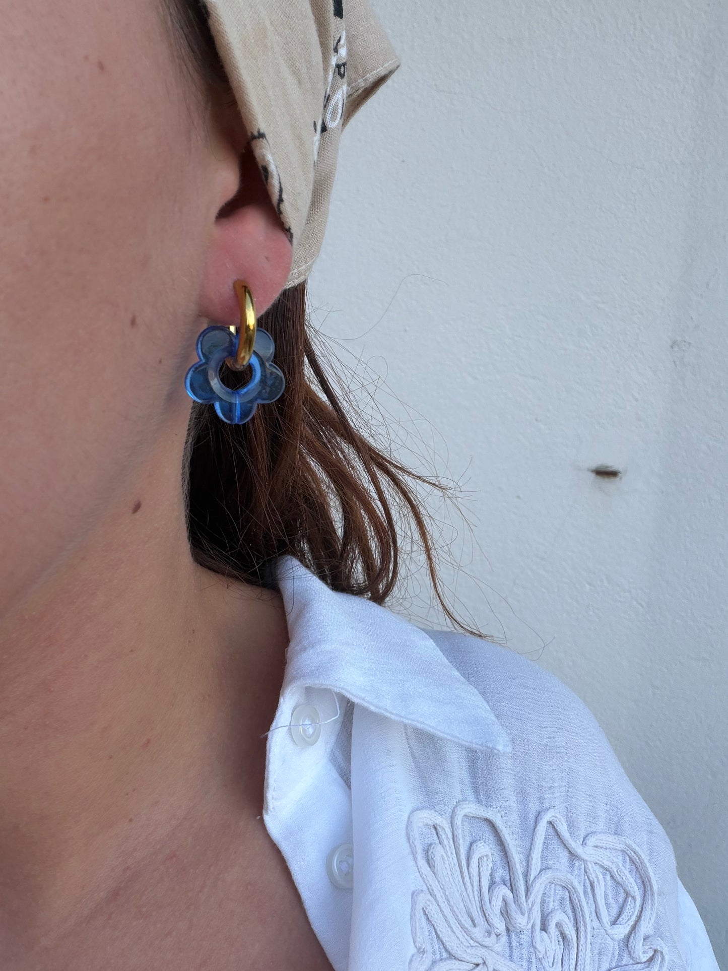 Boucle d'oreille Marguerite bleu