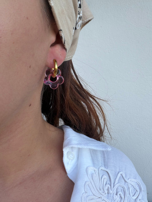 Boucle d'oreille Marguerite rose