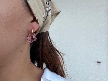 Boucle d'oreille Marguerite rose