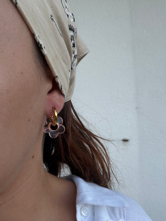 Boucle d'oreille Marguerite rose saumon