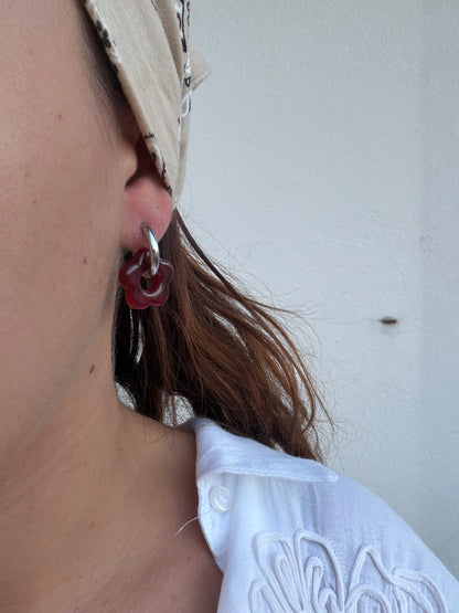 Boucle d'oreille Marguerite rouge