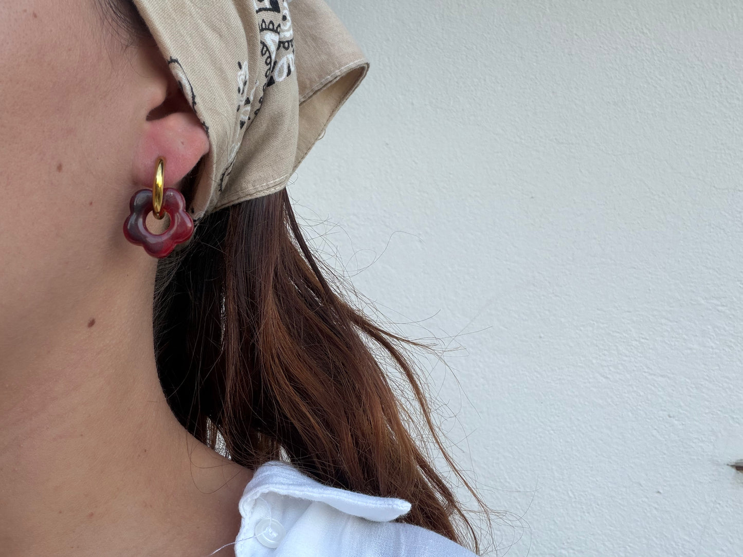 Boucle d'oreille Marguerite rouge